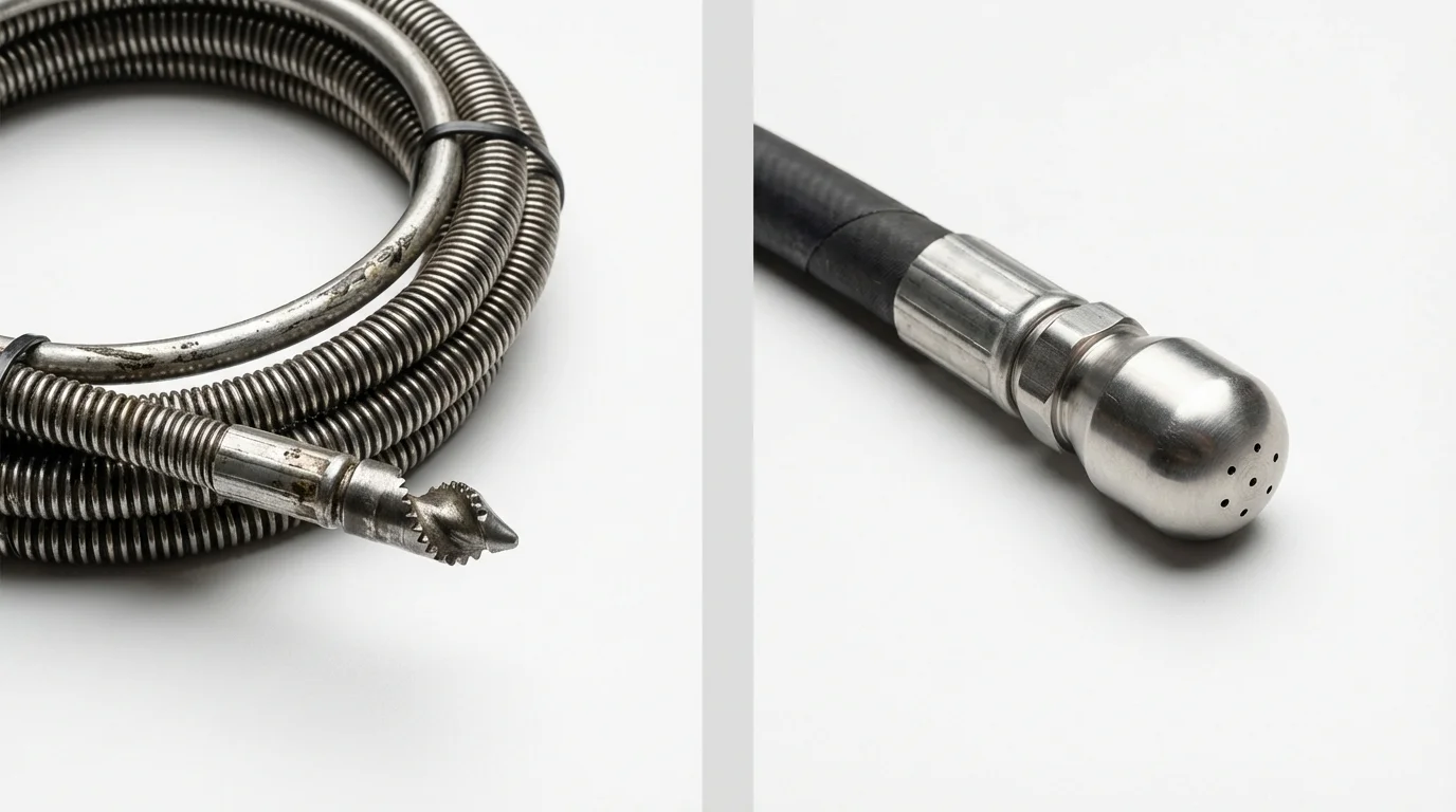 Drain snake cable and hydro jetting nozzle used for drain cleaning in Newell, WV