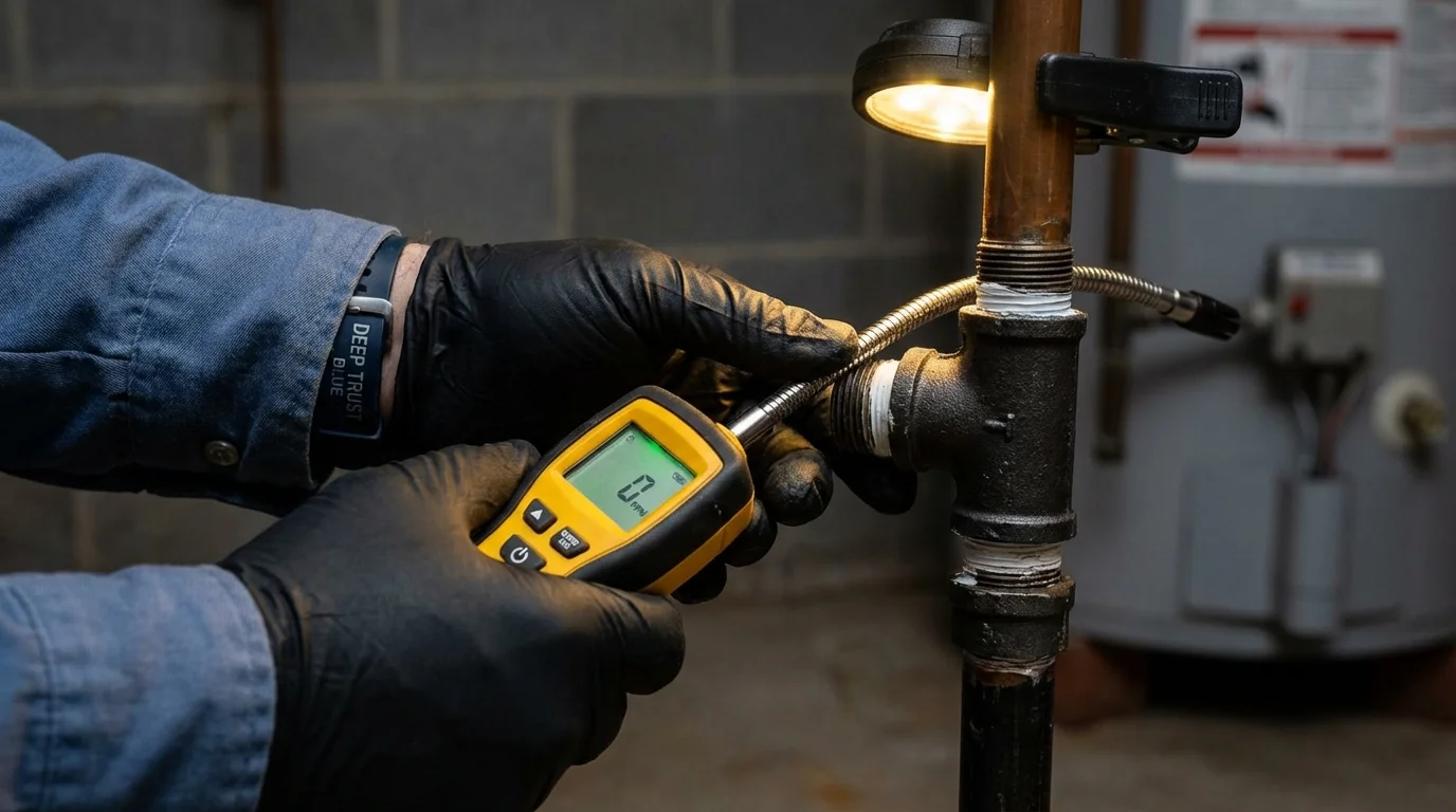 Gas leak detection with electronic sniffer by Johns Plumbing LLC in Newell