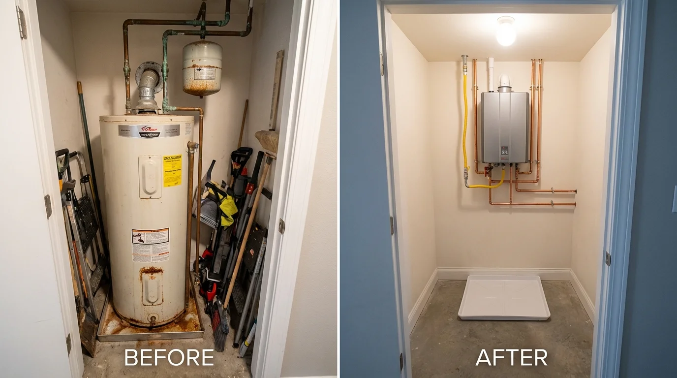 Tank water heater versus wall-mounted tankless unit comparison for Newell, WV homeowners
